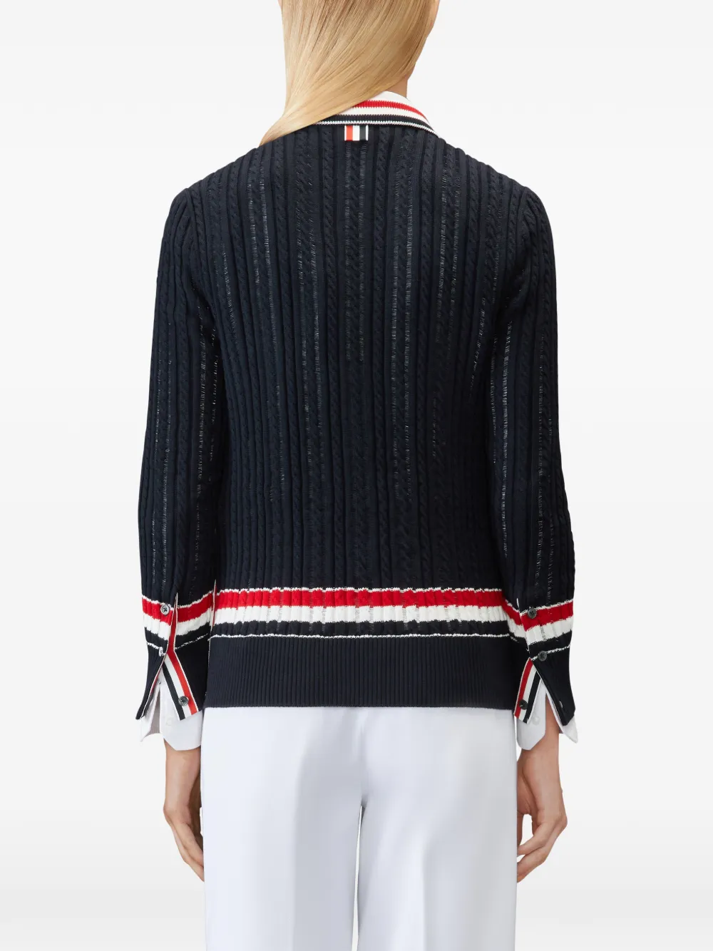 Thom Browne Kabelgebreid vest met RWB-streep Blauw