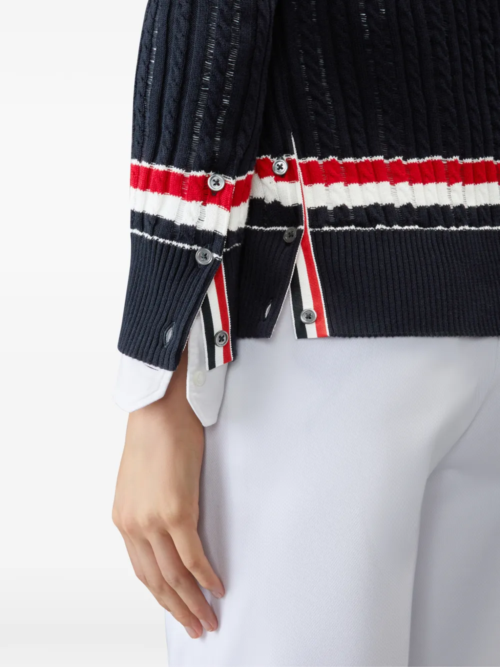 Thom Browne Kabelgebreid vest met RWB-streep Blauw