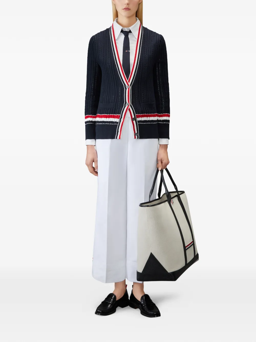 Thom Browne Kabelgebreid vest met RWB-streep Blauw