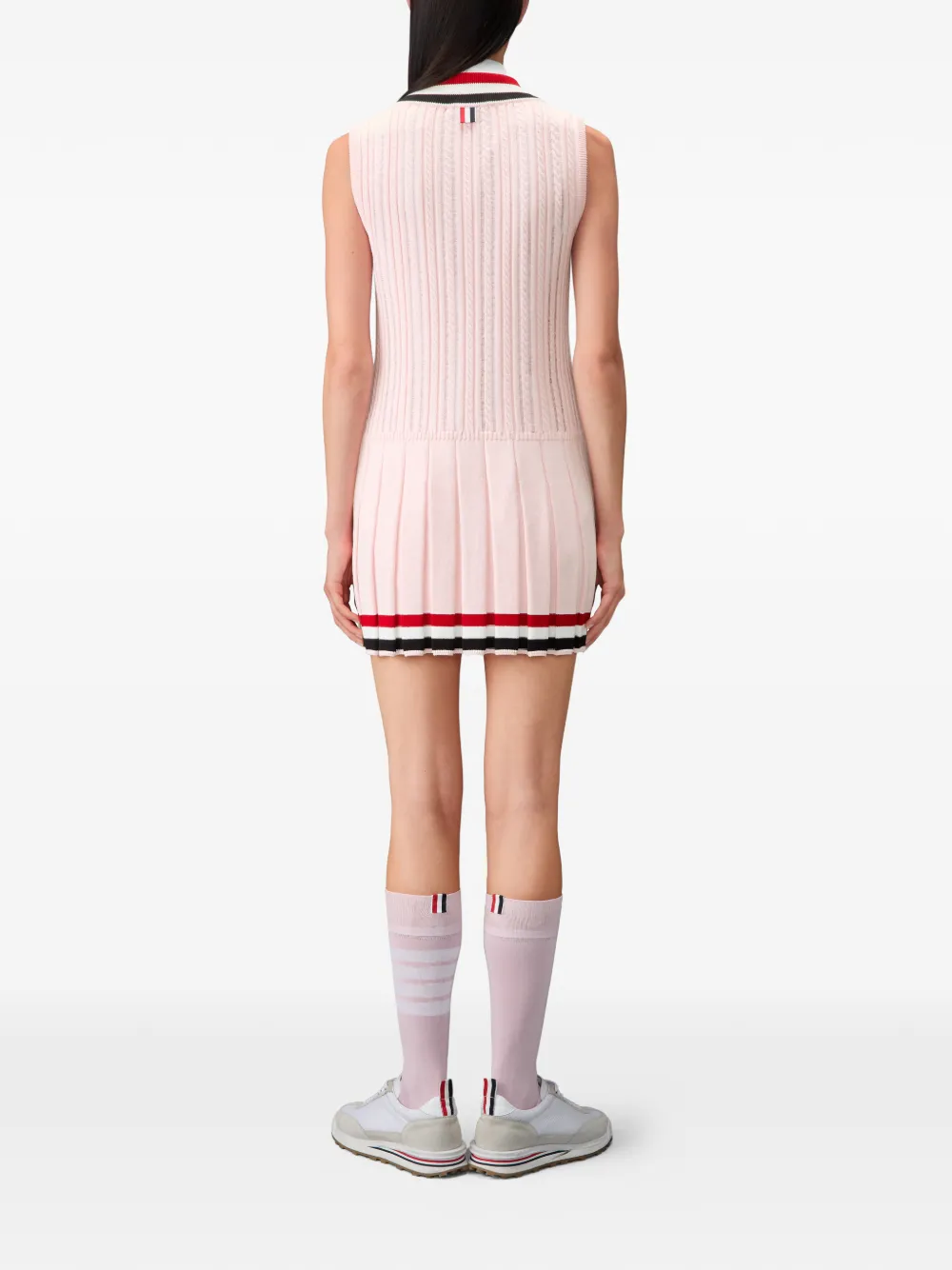 Thom Browne Kabelgebreide mini-jurk met RWB-streep Roze