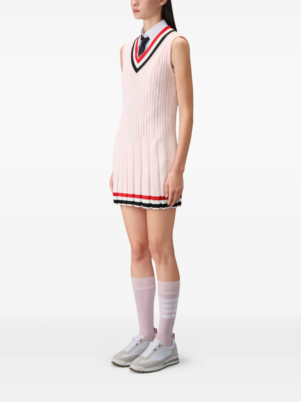 Thom Browne Kabelgebreide mini-jurk met RWB-streep Roze