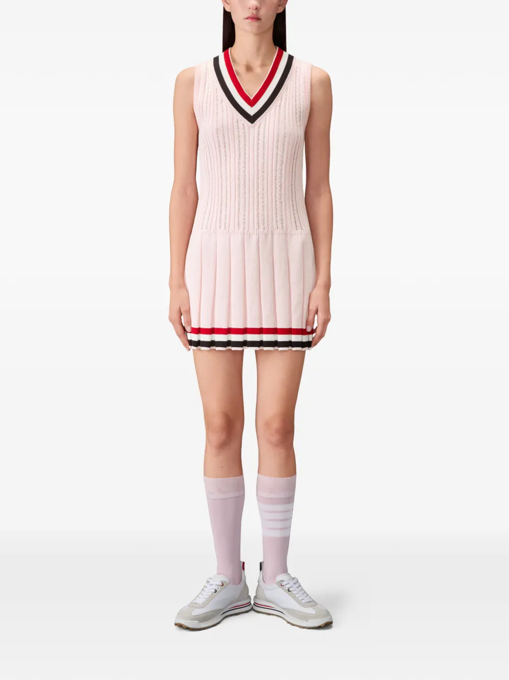 Thom Browne Kabelgebreide mini-jurk met RWB-streep Roze