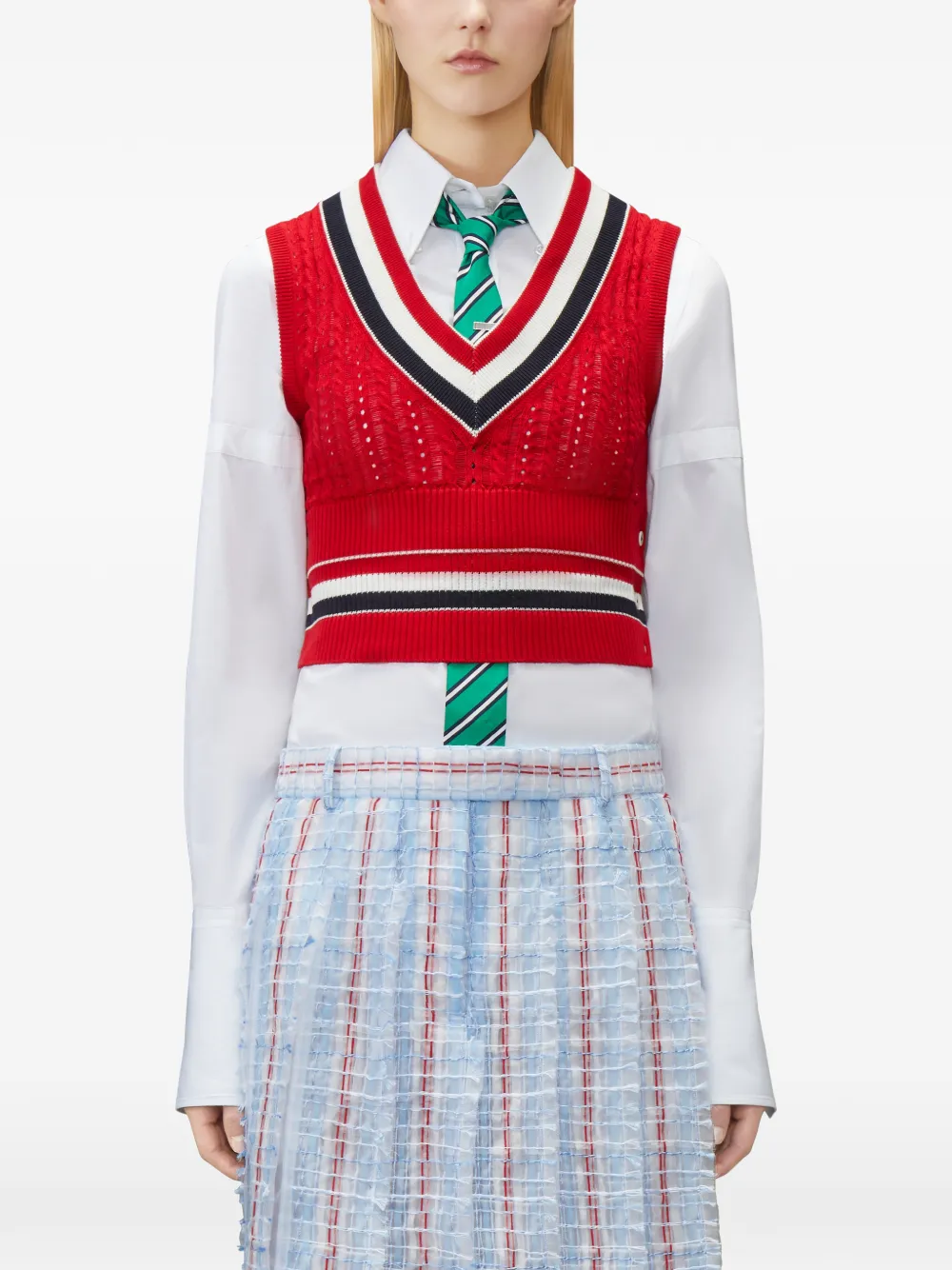 Thom Browne Gestreepte kabelspencer Rood