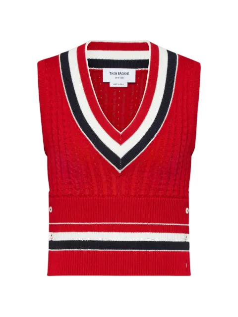 Thom Browne Gilet in maglia a trecce con dettaglio a righe RWB