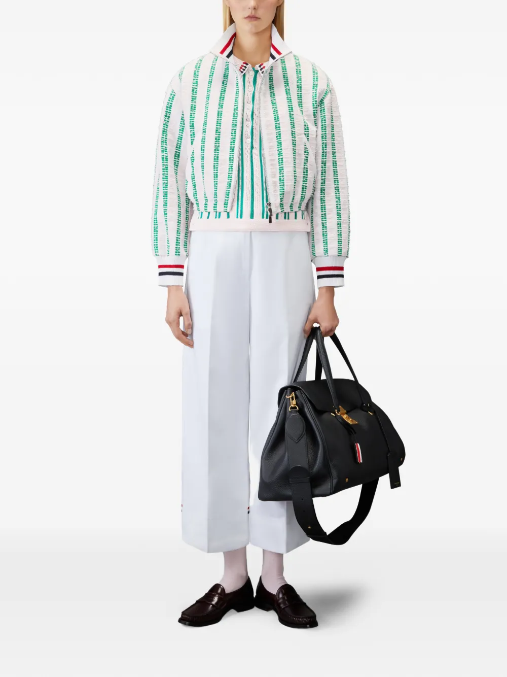 Thom Browne Gehaakte polotop met RWB-streep Roze