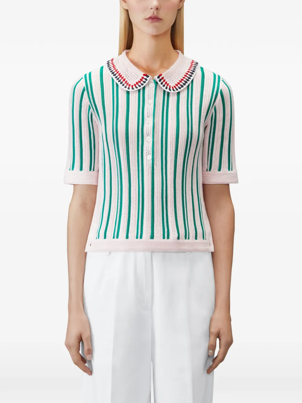 Thom Browne Polo a righe all'uncinetto - Rosa