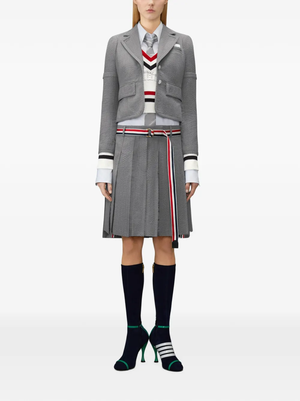 Thom Browne Cricket gekrompen trui met RWB-streep Wit