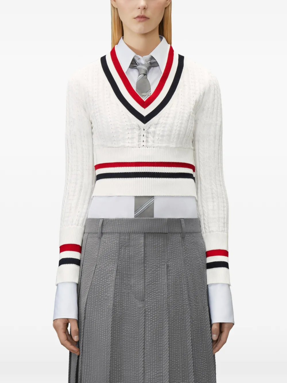 Thom Browne Cricket gekrompen trui met RWB-streep Wit