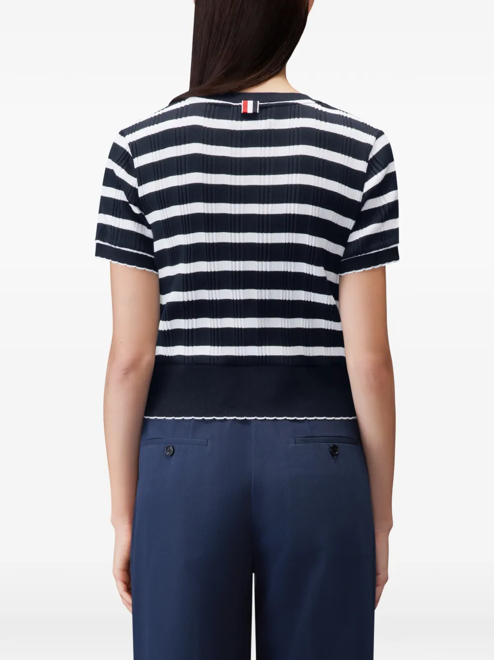 Thom Browne Gestreept T-shirt met gewelfde rand Blauw