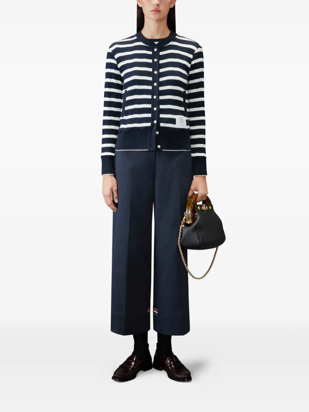 Thom Browne Gestreept T-shirt met gewelfde rand Blauw