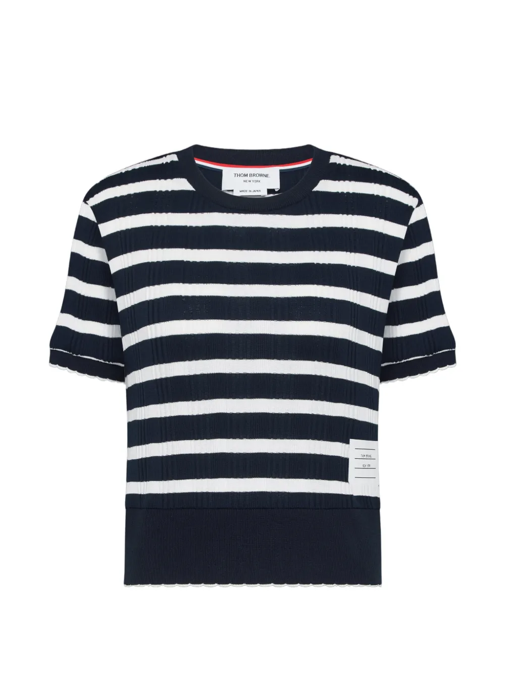 Thom Browne Gestreept T-shirt met gewelfde rand Blauw