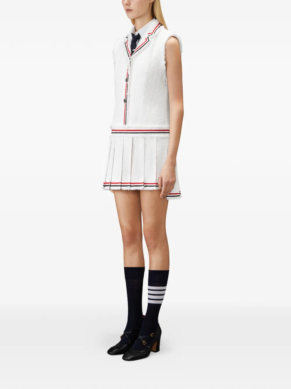 Thom Browne Tweed jurk met plooien Wit