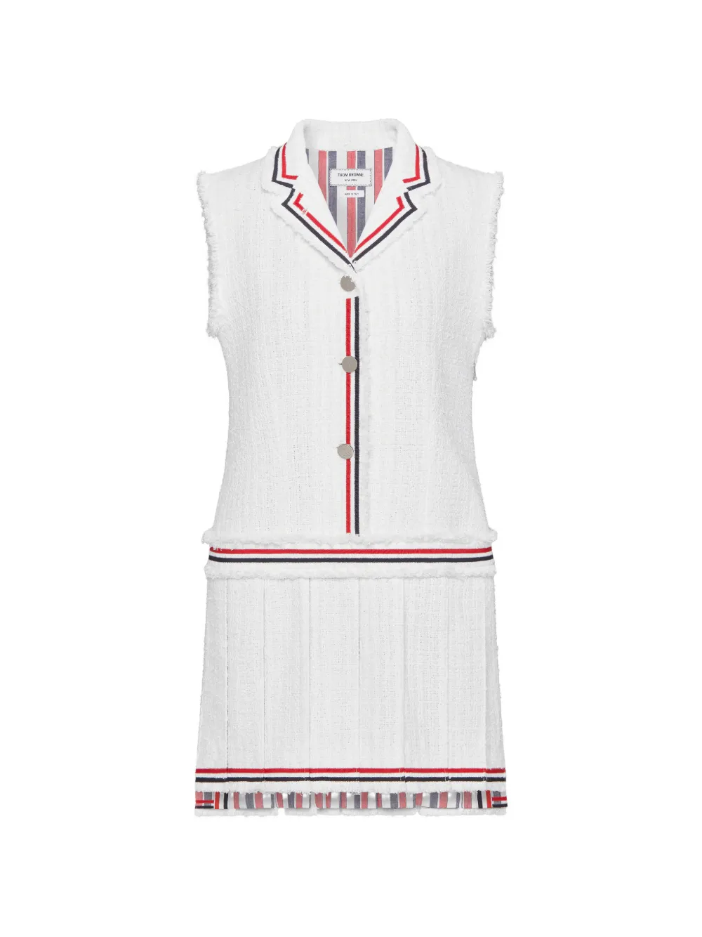 Thom Browne Abito in tweed con pieghe - Bianco