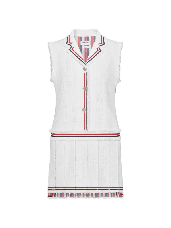 Thom Browne Solid Tweed Pleated Sportcoat Dress in White