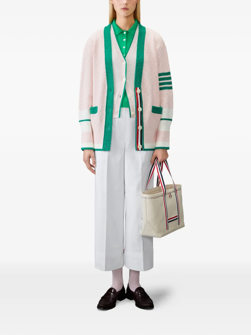 Thom Browne Vest met vier strepen en korte mouwen Roze
