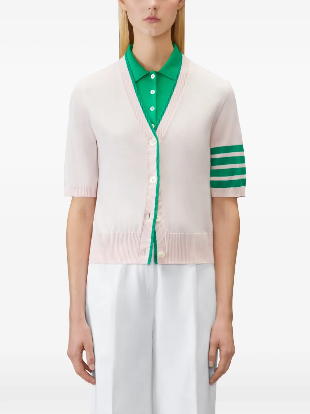 Thom Browne Vest met vier strepen en korte mouwen Roze