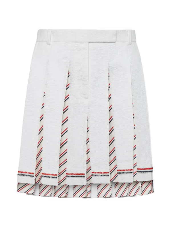Thom Browne RWB Bugle Bead Tipping Low Rise Pleated Skirt in White