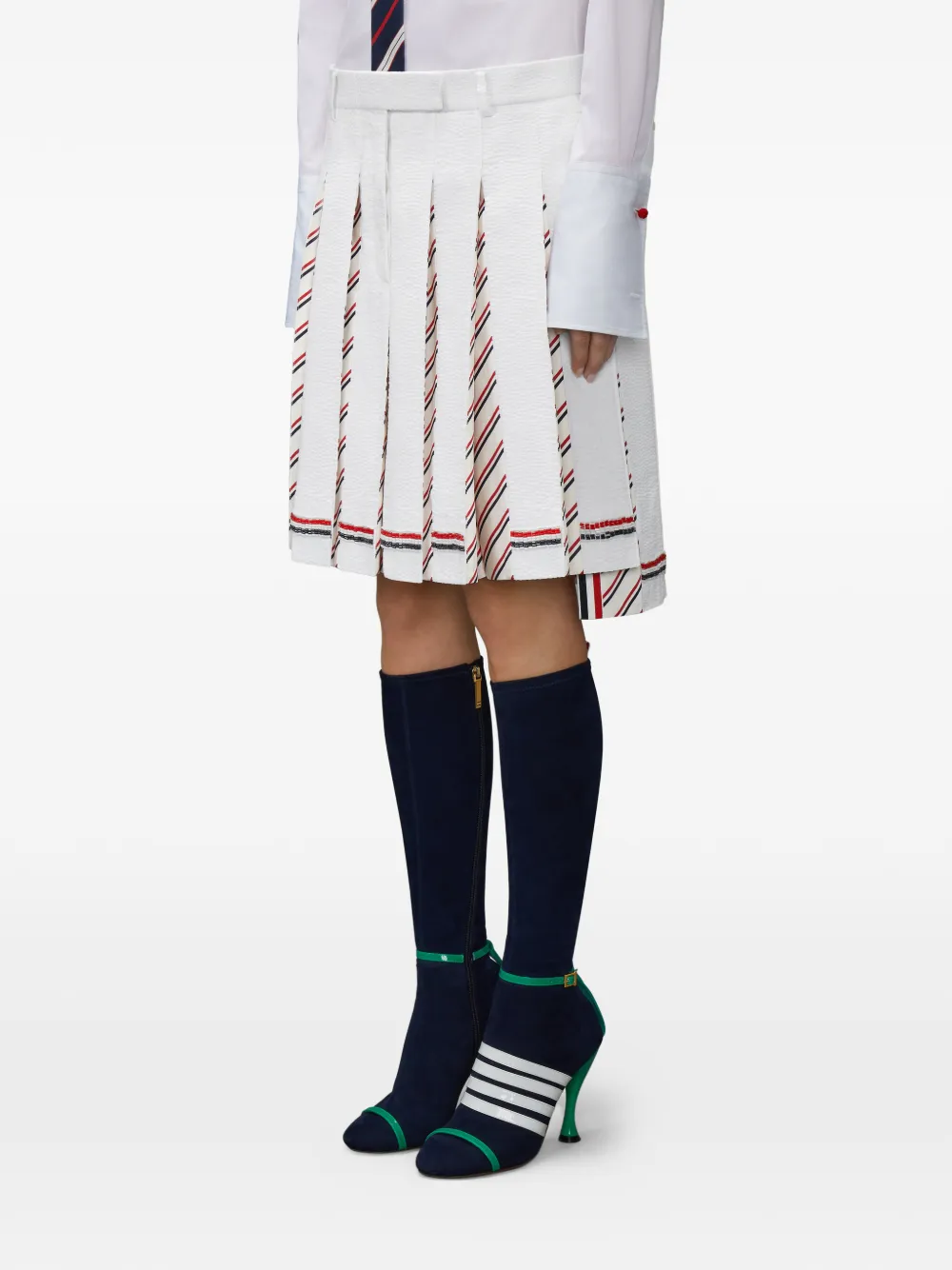  Thom Browne Rwb Bead-embellished Pleated Mini Skirt - White 
