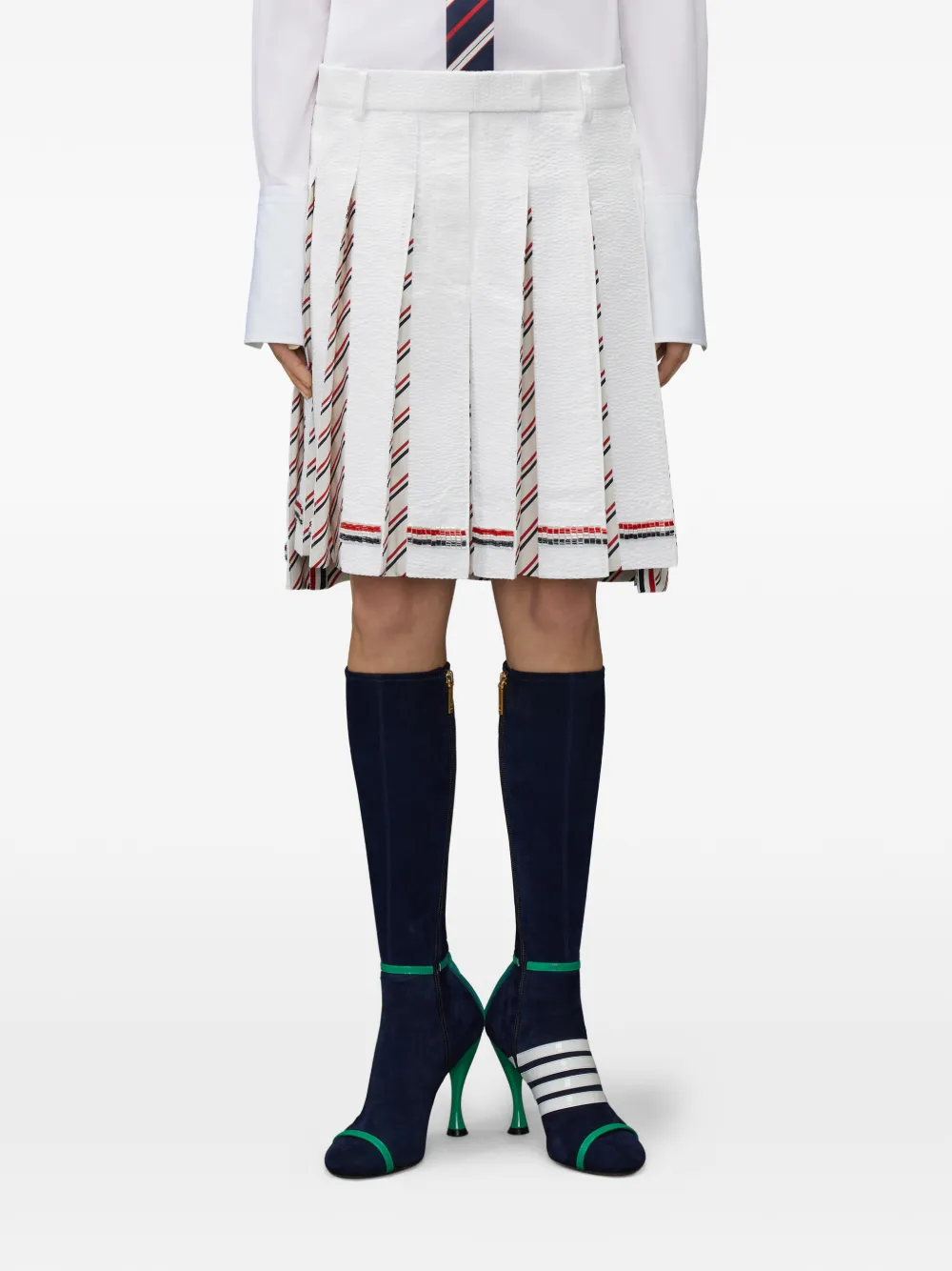 Thom Browne Rwb Bead-embellished Pleated Mini Skirt - White 