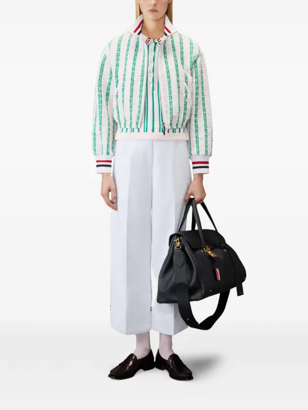 Thom Browne Repp ストライプ ツイードブルゾンジャケット | ホワイト 