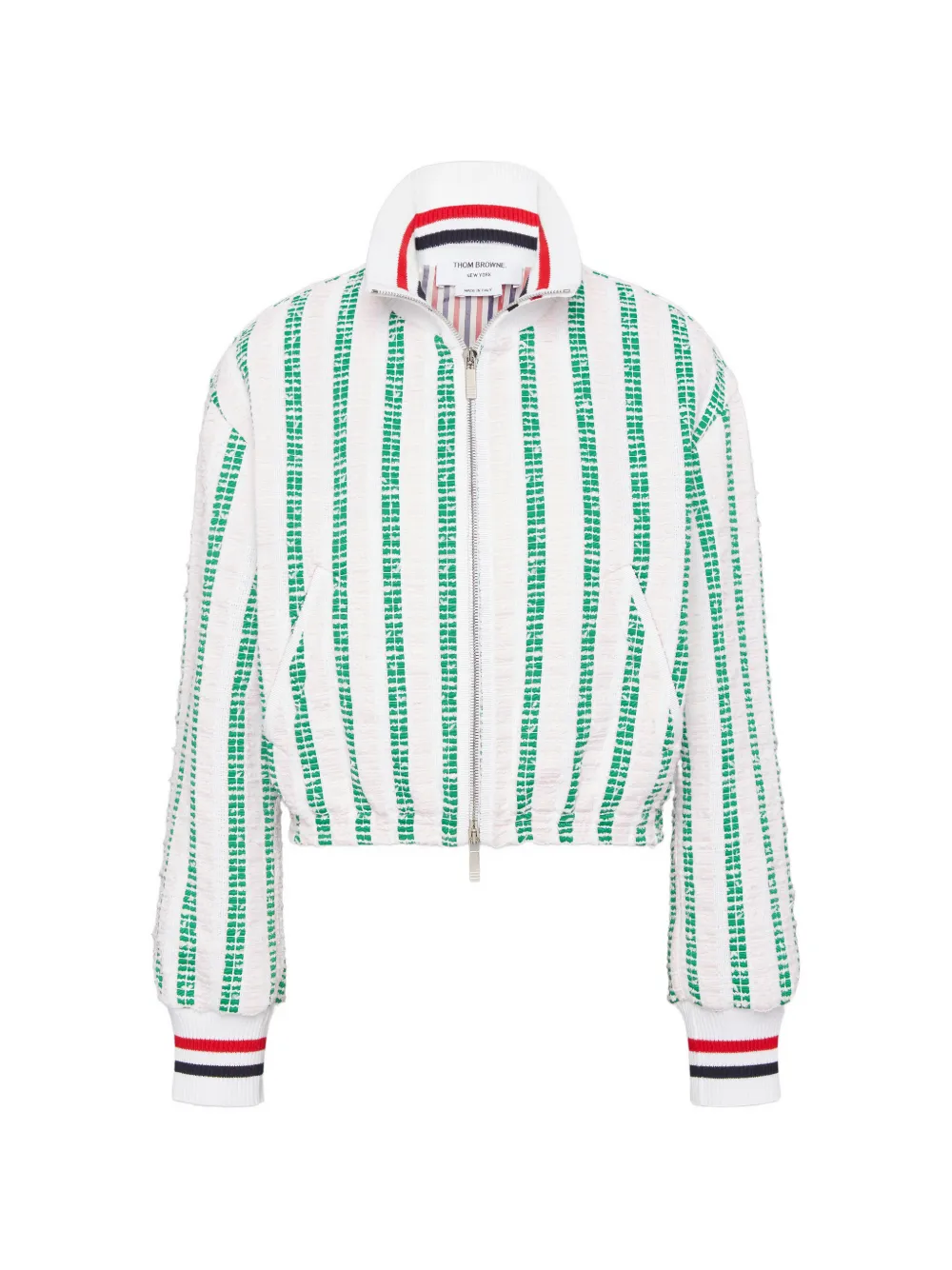 Thom Browne Gestreifte Repp Tweed-Blousonjacke - Weiß