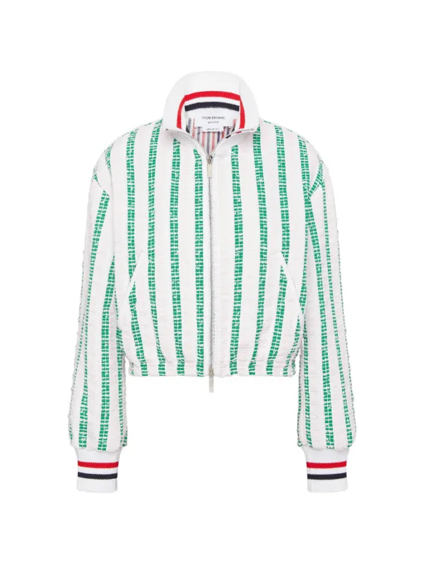 Thom Browne Repp ストライプ ツイードブルゾンジャケット | ホワイト 