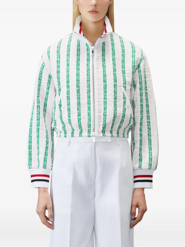 Thom Browne Repp ストライプ ツイードブルゾンジャケット | ホワイト 