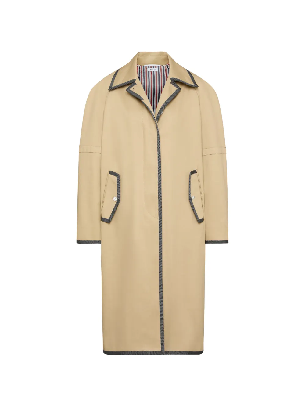 Thom Browne piped-trim raglan-sleeve trench coat - Toni neutri