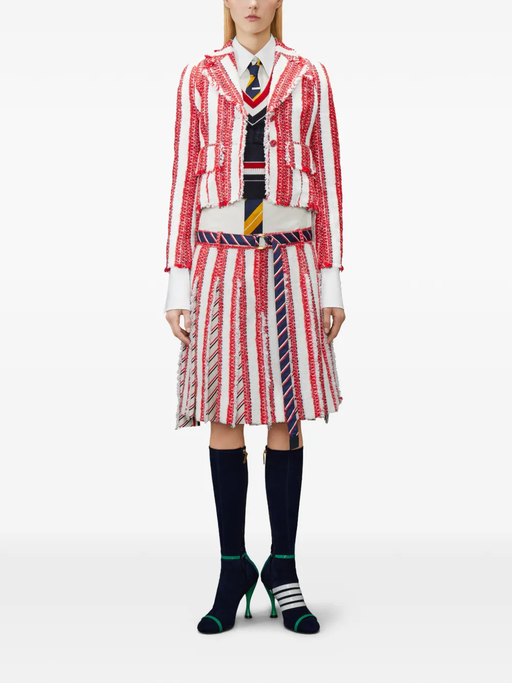 Thom Browne Tweed cropped jack met gerafelde afwerking Rood