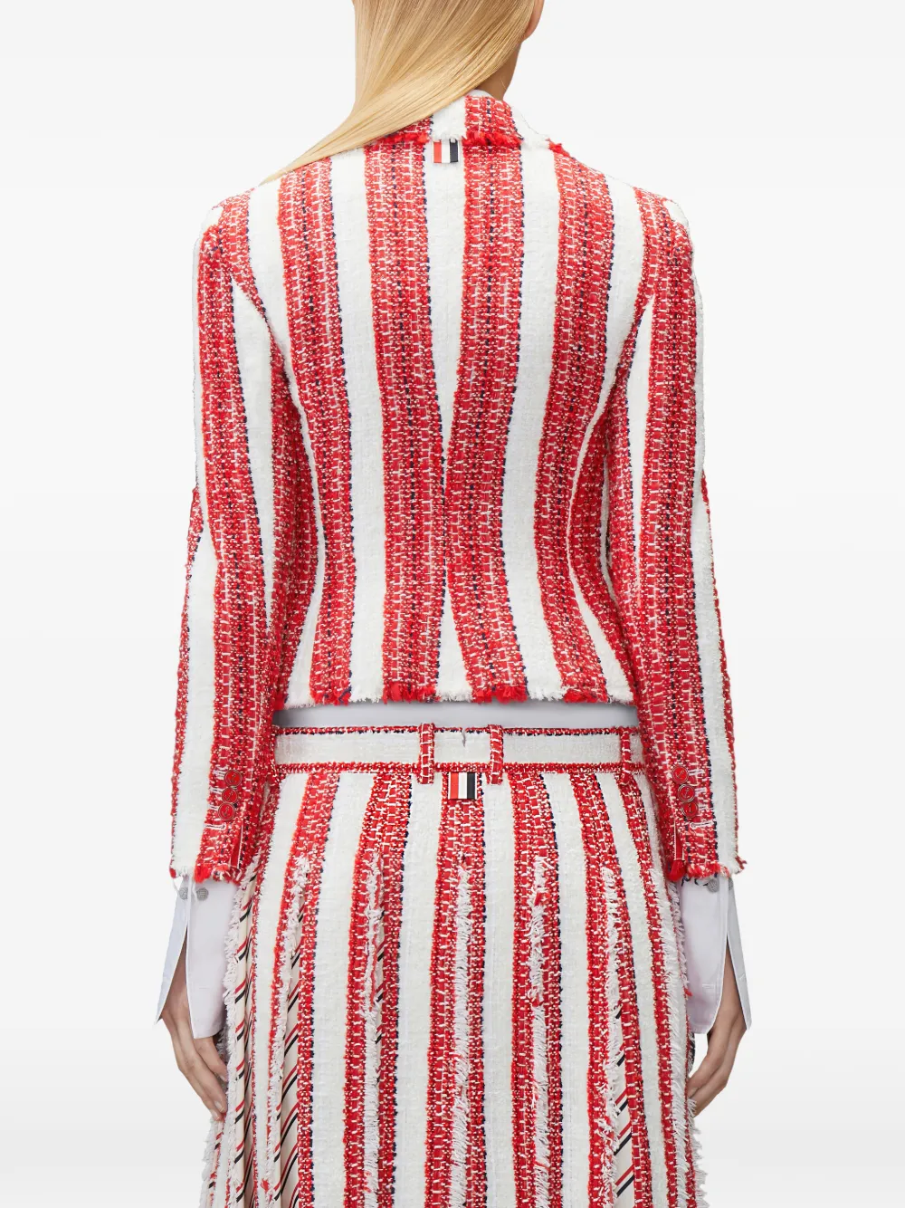 Thom Browne Tweed cropped jack met gerafelde afwerking Rood