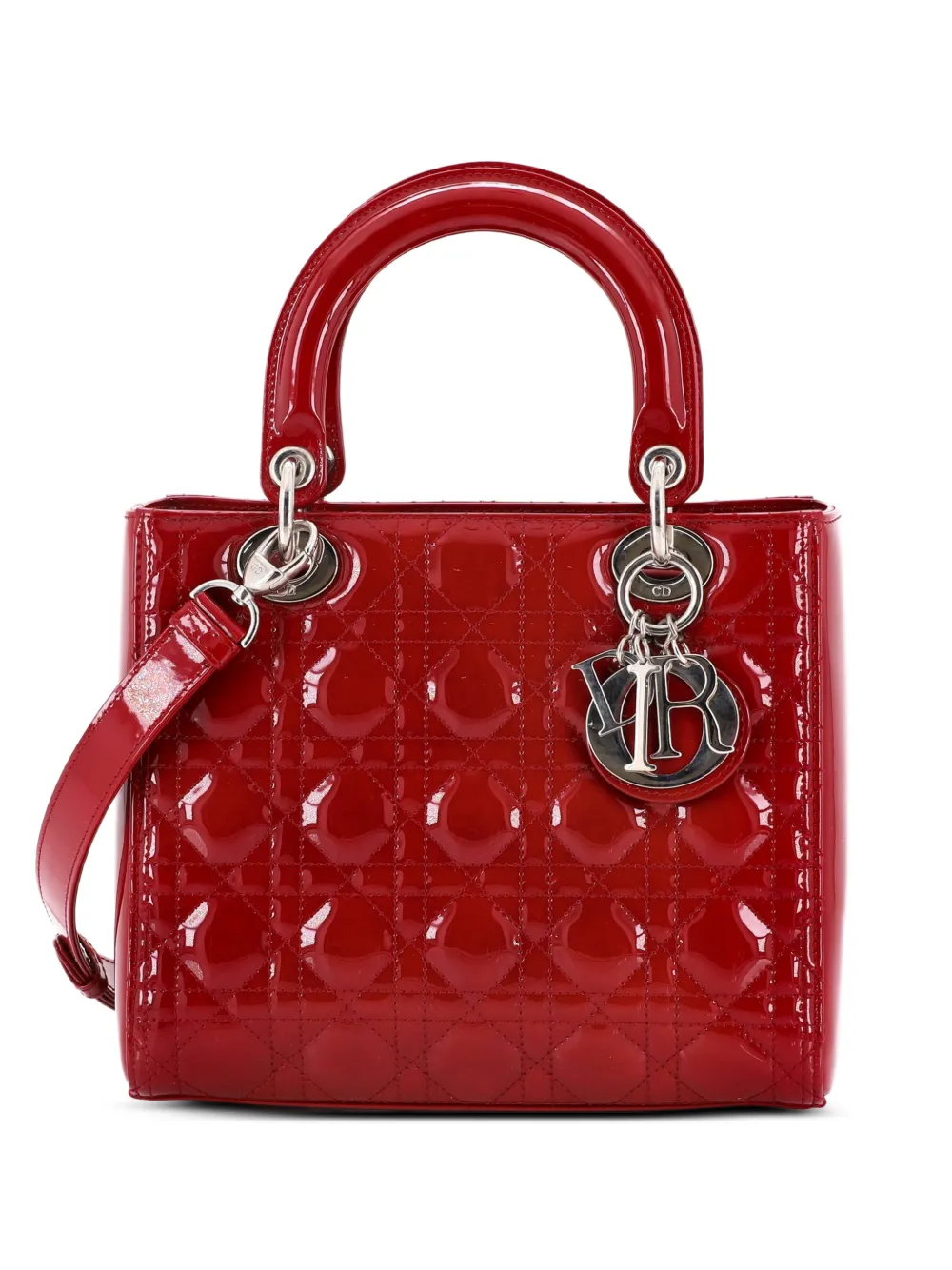 Christian Dior Pre-Owned Lady Dior Bag Cannage Quilt Patent Medium satchel - Rosso
