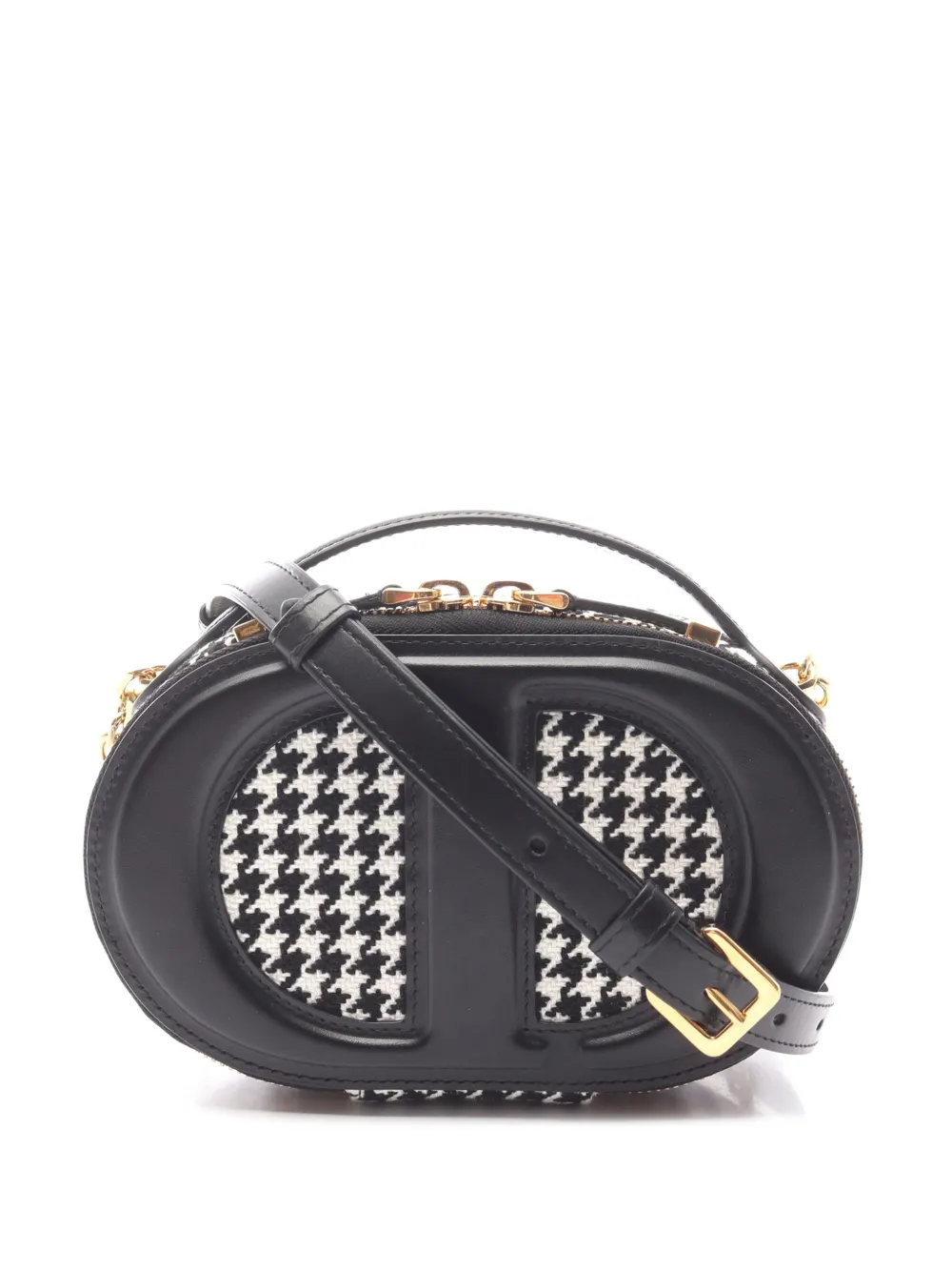 Christian Dior Pre-Owned 2020 Leather and Houndstooth Canvas CD Oval Camera Bag crossbody bag - Nero