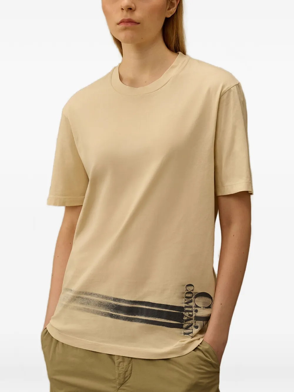 C.P. Company T-shirt met geribbelde hals Beige