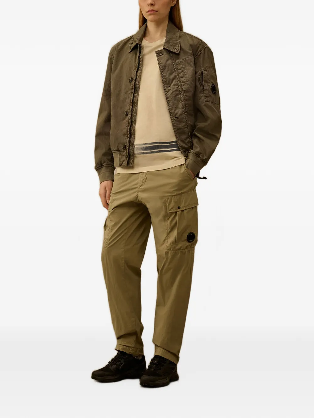 C.P. Company T-shirt met geribbelde hals Beige