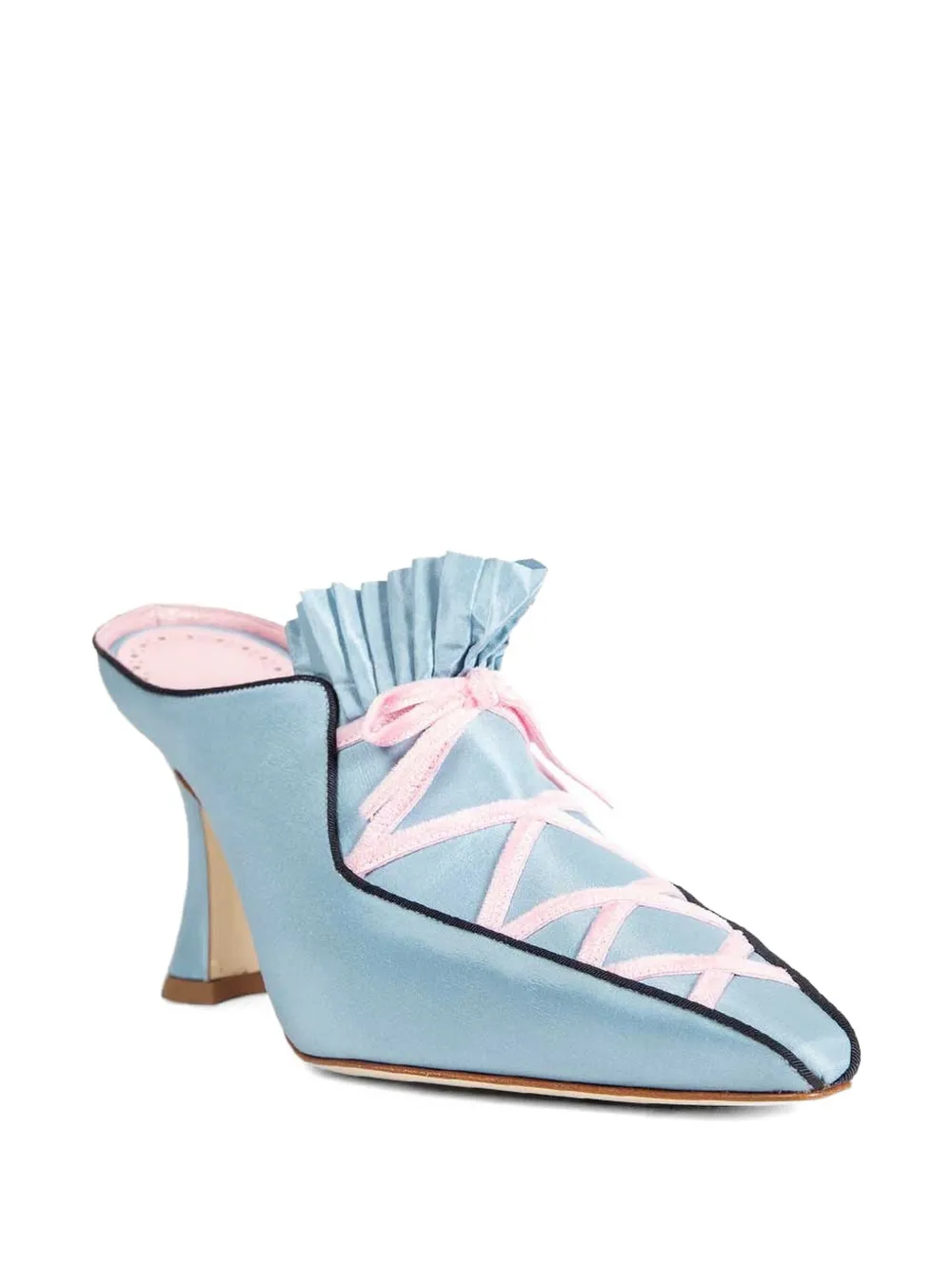Manolo Blahnik Pleneuf ruffled lace-up mules Blauw