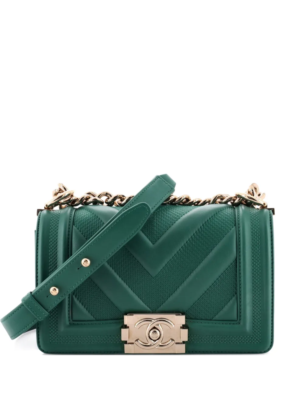 CHANEL Pre-Owned Boy Flap Bag Perforated Chevron Lambskin Small shoulder bag - Verde