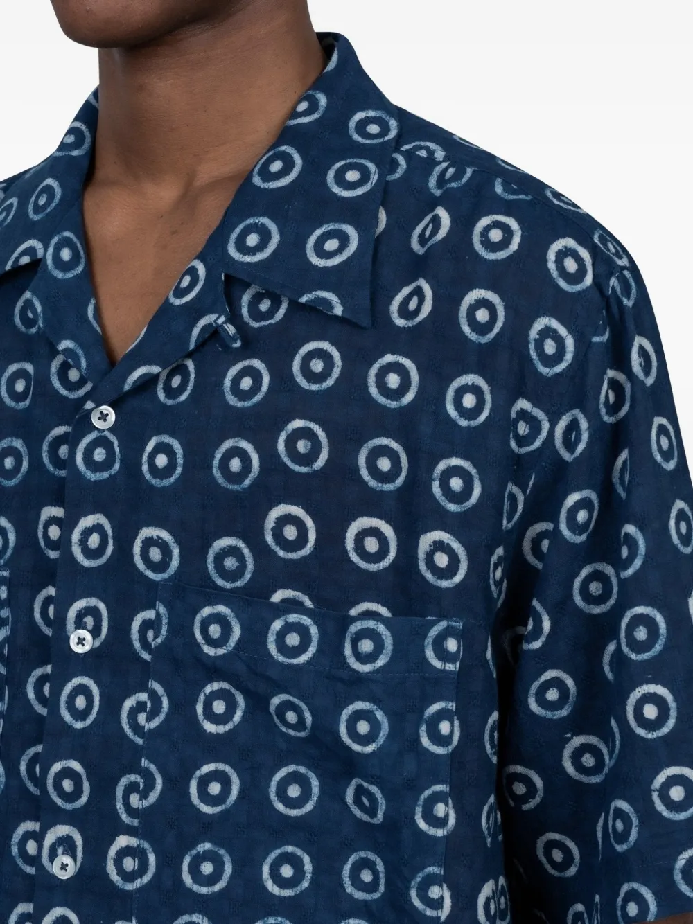 Universal Works Overhemd met camp-kraag en patroon Blauw
