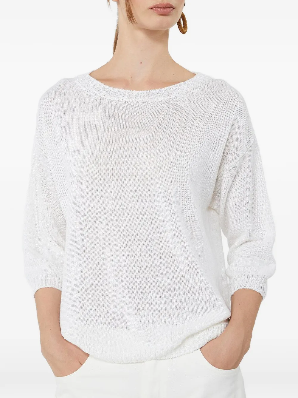  Max Mara Pull Cannone En Lin - Blanc 