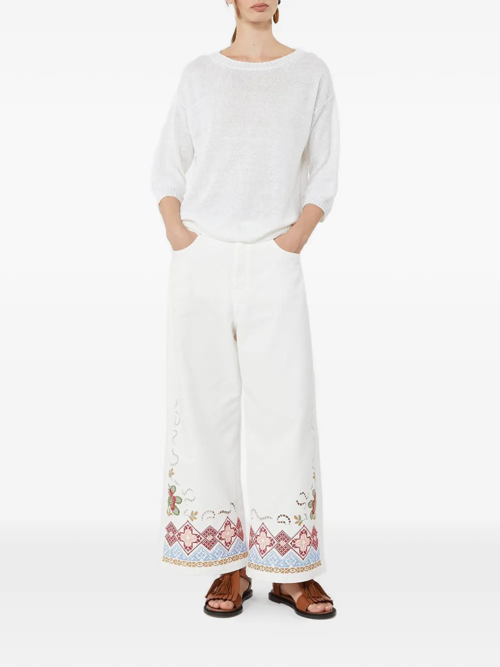  Max Mara Pull Cannone En Lin - Blanc 