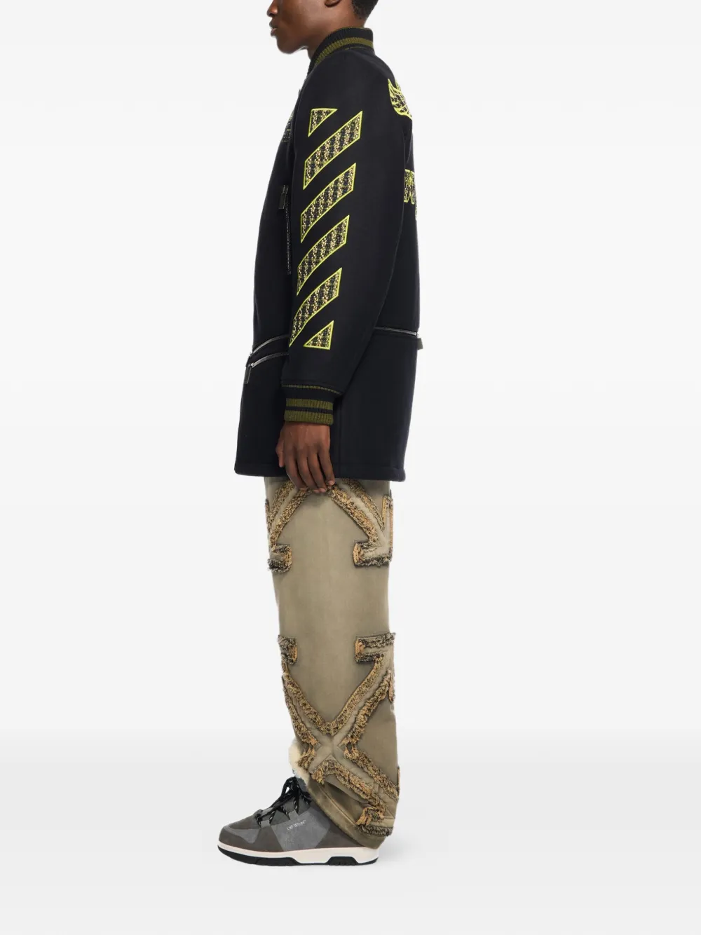  Off-white Embroidered Coat - Black 