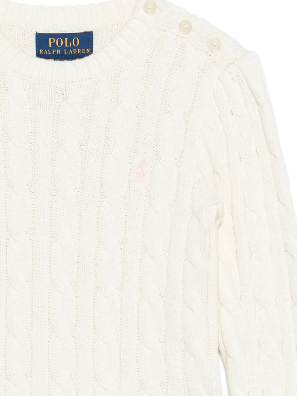 POLO RALPH LAUREN KIDS Kabelgebreide trui met knoop op de schouders Wit