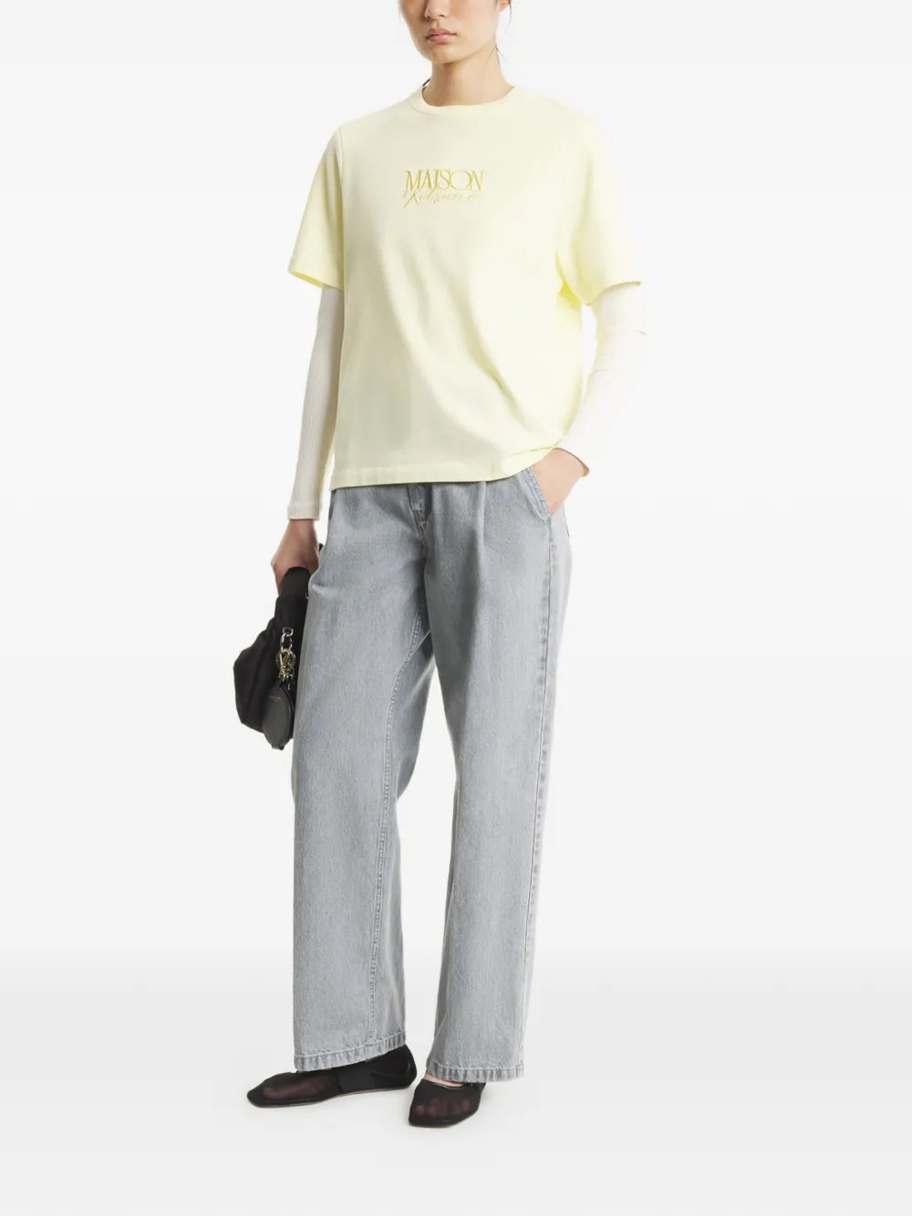 Maison Kitsuné T-shirt met ronde hals Geel