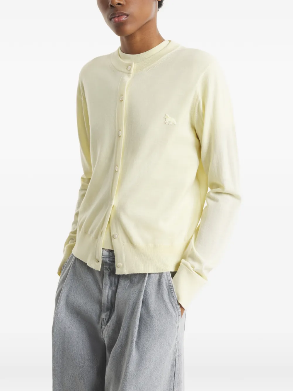  Maison Kitsuné Button Embroidered Cardigan - Yellow 