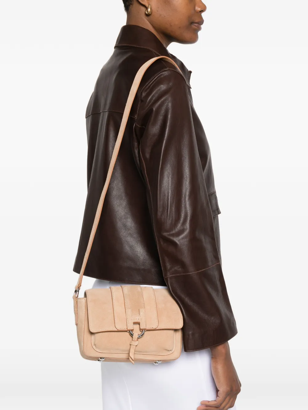  Hogan Trend Flap Suede Shoulder Bag - Neutrals 