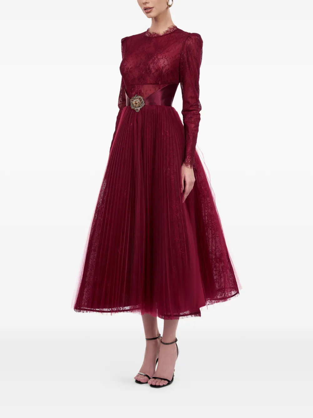  Araftu Lace Pleated Dress - Red 