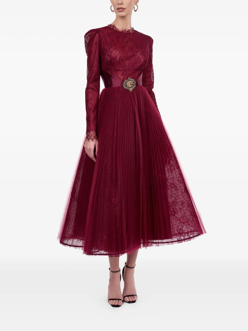  Araftu Lace Pleated Dress - Red 