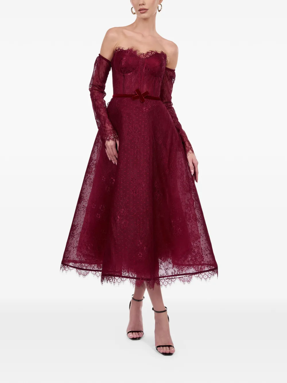  Araftu Lace Bow Dress - Red 