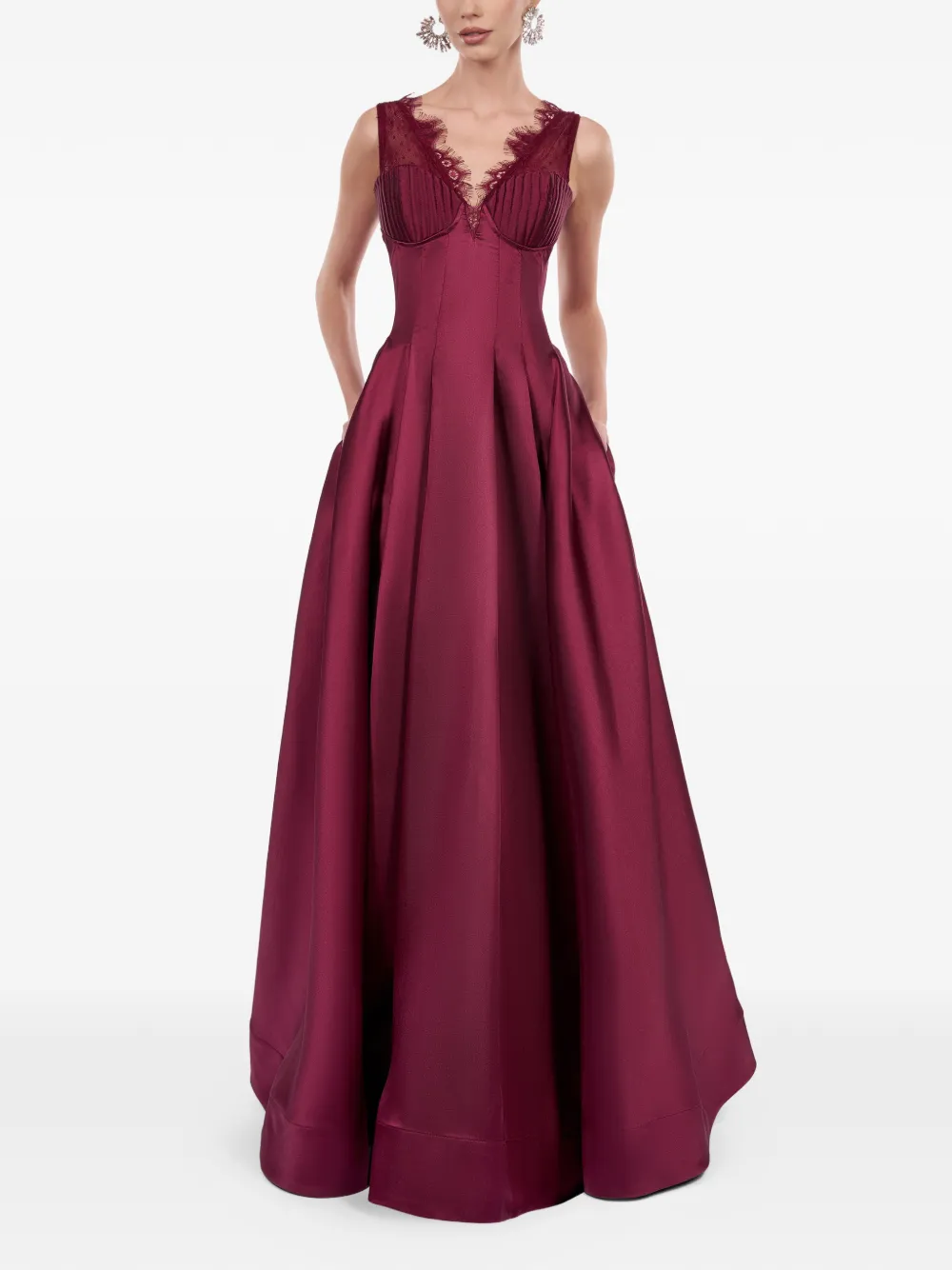  Araftu Lace Pleated Dress - Red 