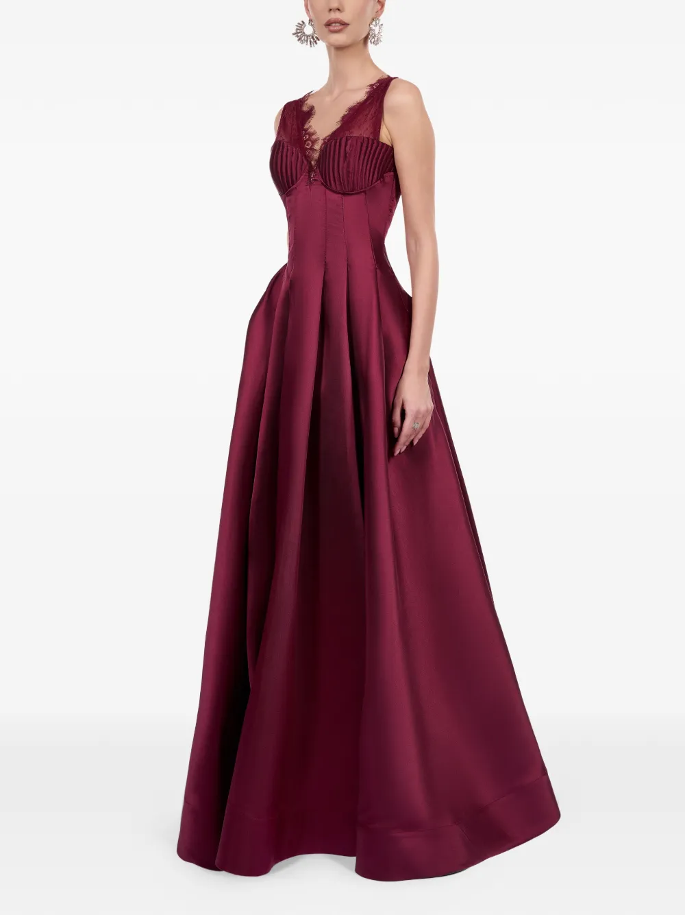  Araftu Lace Pleated Dress - Red 