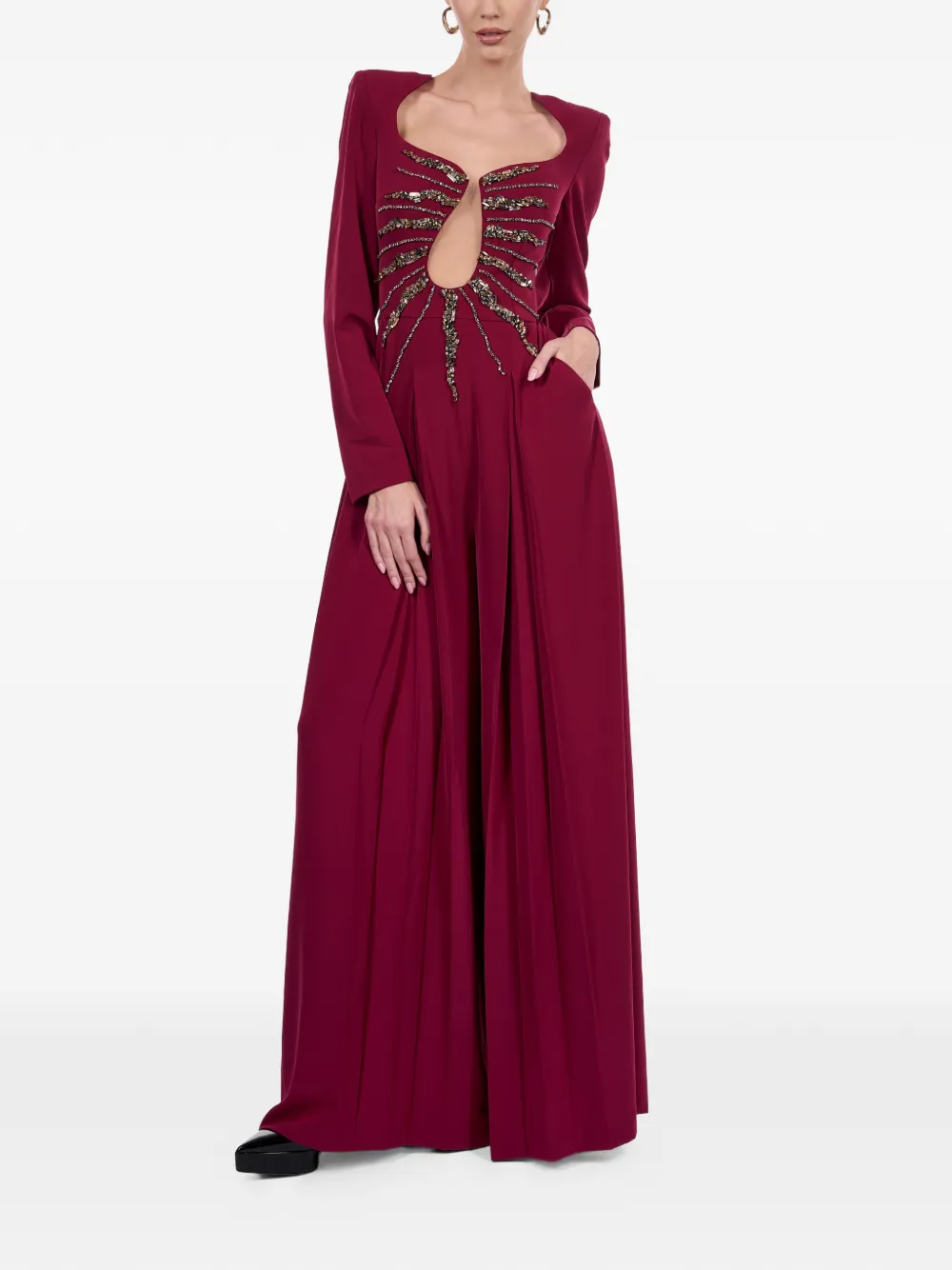  Araftu Embellished Cutout Jumpsuit - Red 